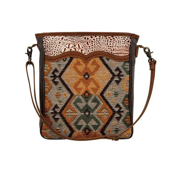 Myra Bag Handmade Seneca Shoulder Bag Upcycled Canvas & Cowhide Leather - Picture 8 of 15
